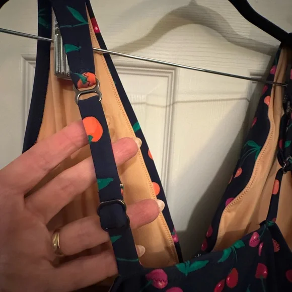 NWT J. Crew Navy Swimsuit with Cherry Print, Lg - Picture 6 of 11